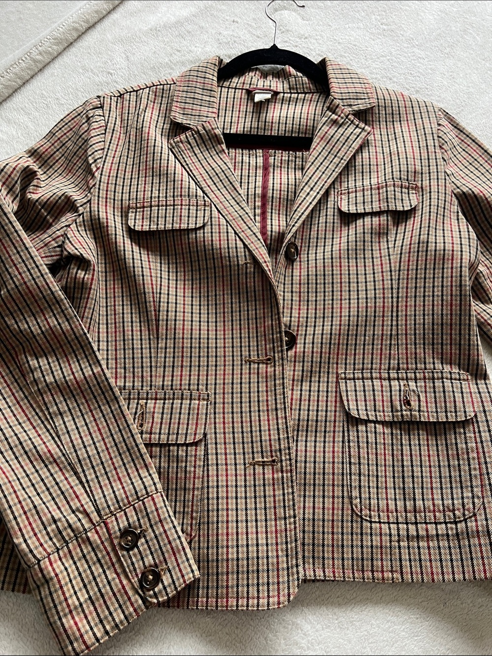 Old Navy  vintage Beige Plaid blazer  with Red & Black Stripes